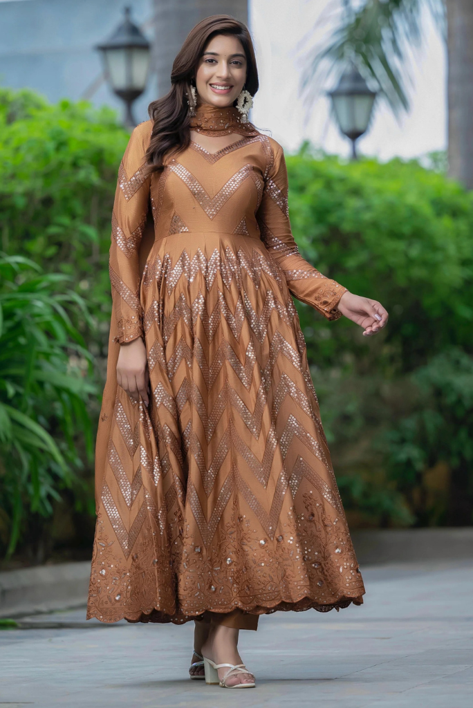 Chinnon Silk Festive Anarkali Set with Sequence Work