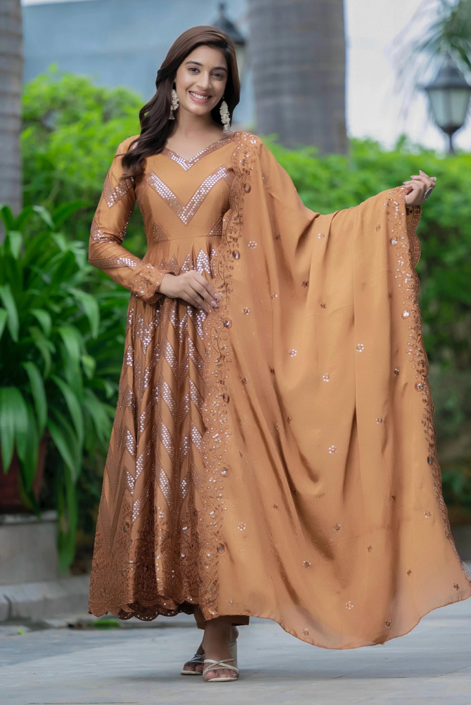 Chinnon Silk Festive Anarkali Set with Sequence Work