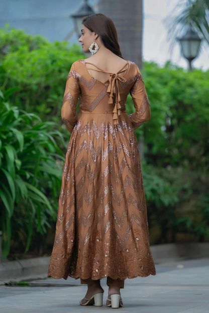 Chinnon Silk Festive Anarkali Set with Sequence Work