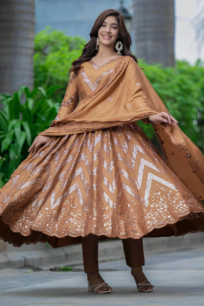 Chinnon Silk Festive Anarkali Set with Sequence Work