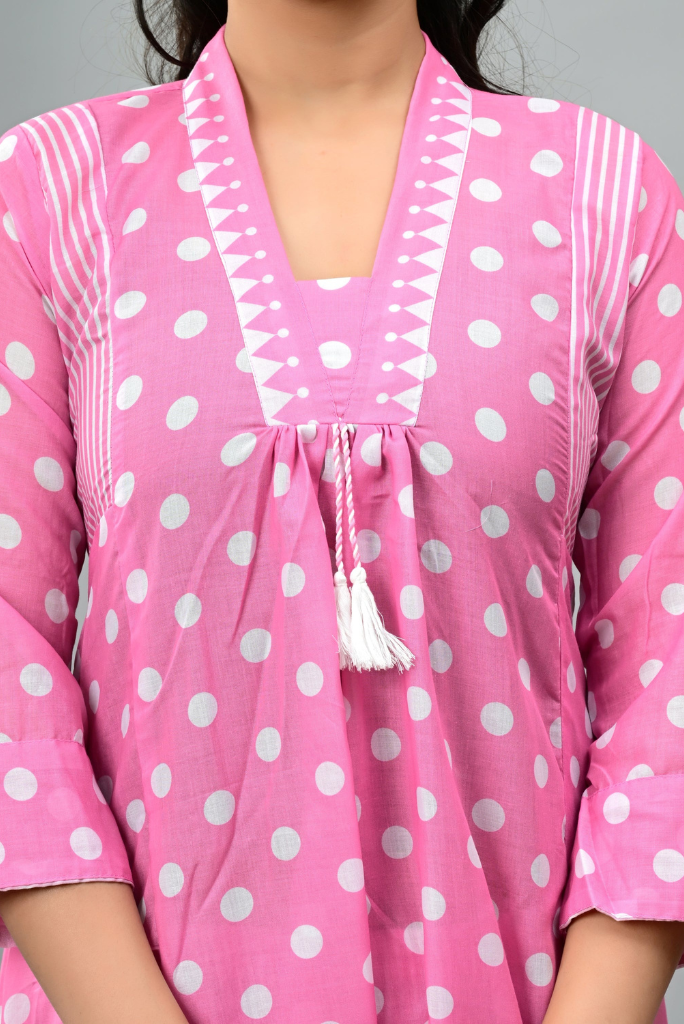 Polka Dot Print Mul Cotton Flared Salwar Suit