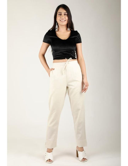 White Cotton Pants with Adjustable Waist Tie