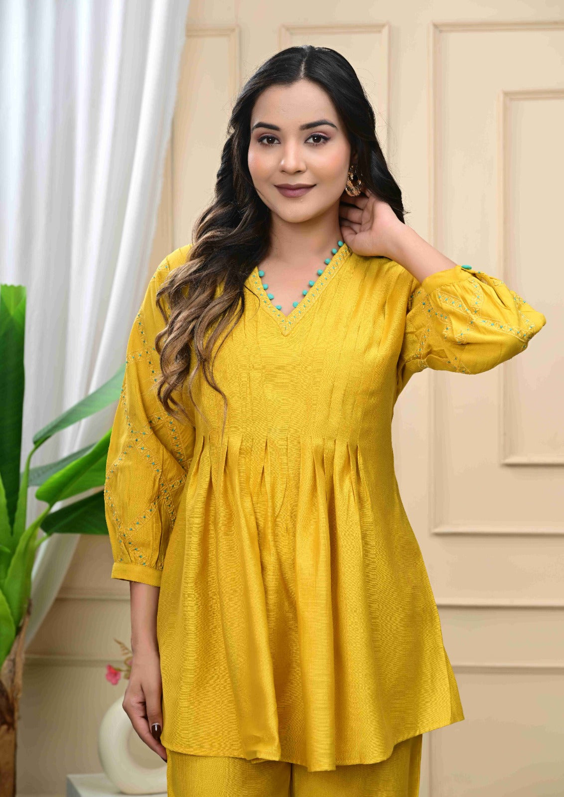 Viscose Slub Golden Yellow Coord Set