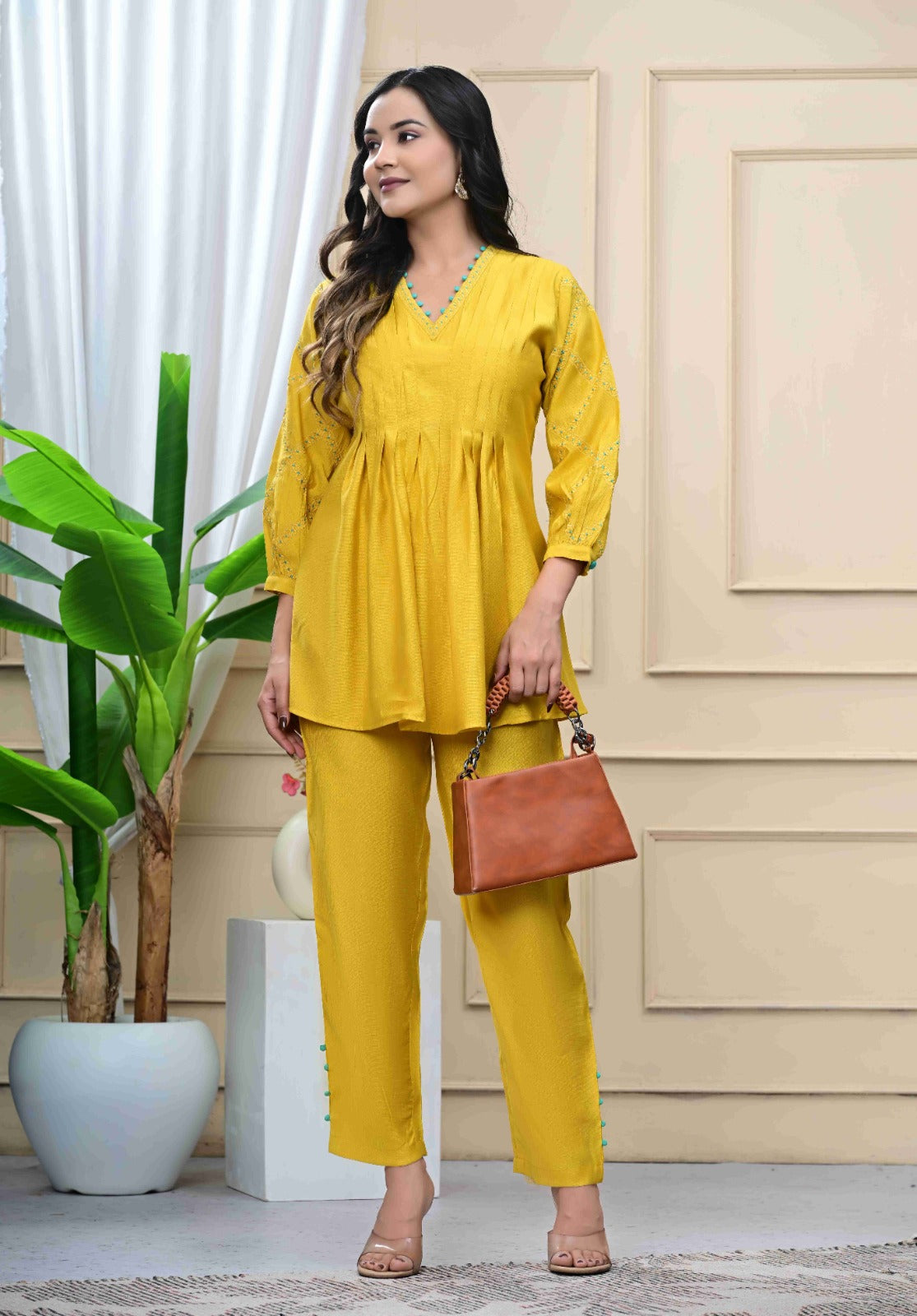 Viscose Slub Golden Yellow Coord Set
