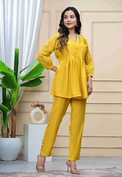 Viscose Slub Golden Yellow Coord Set