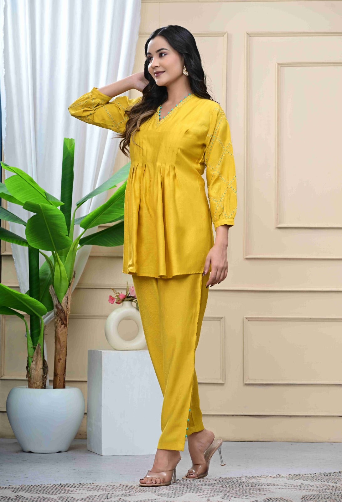 Viscose Slub Golden Yellow Coord Set