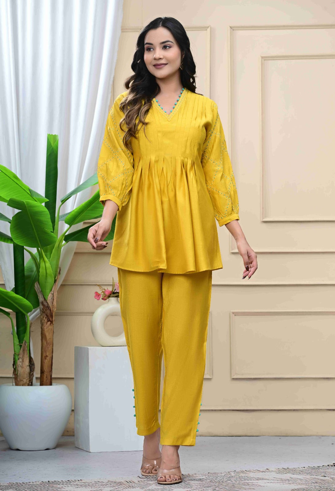 Viscose Slub Golden Yellow Coord Set