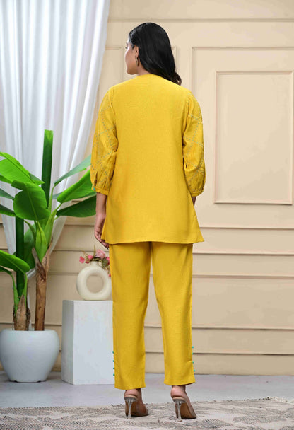 Viscose Slub Golden Yellow Coord Set
