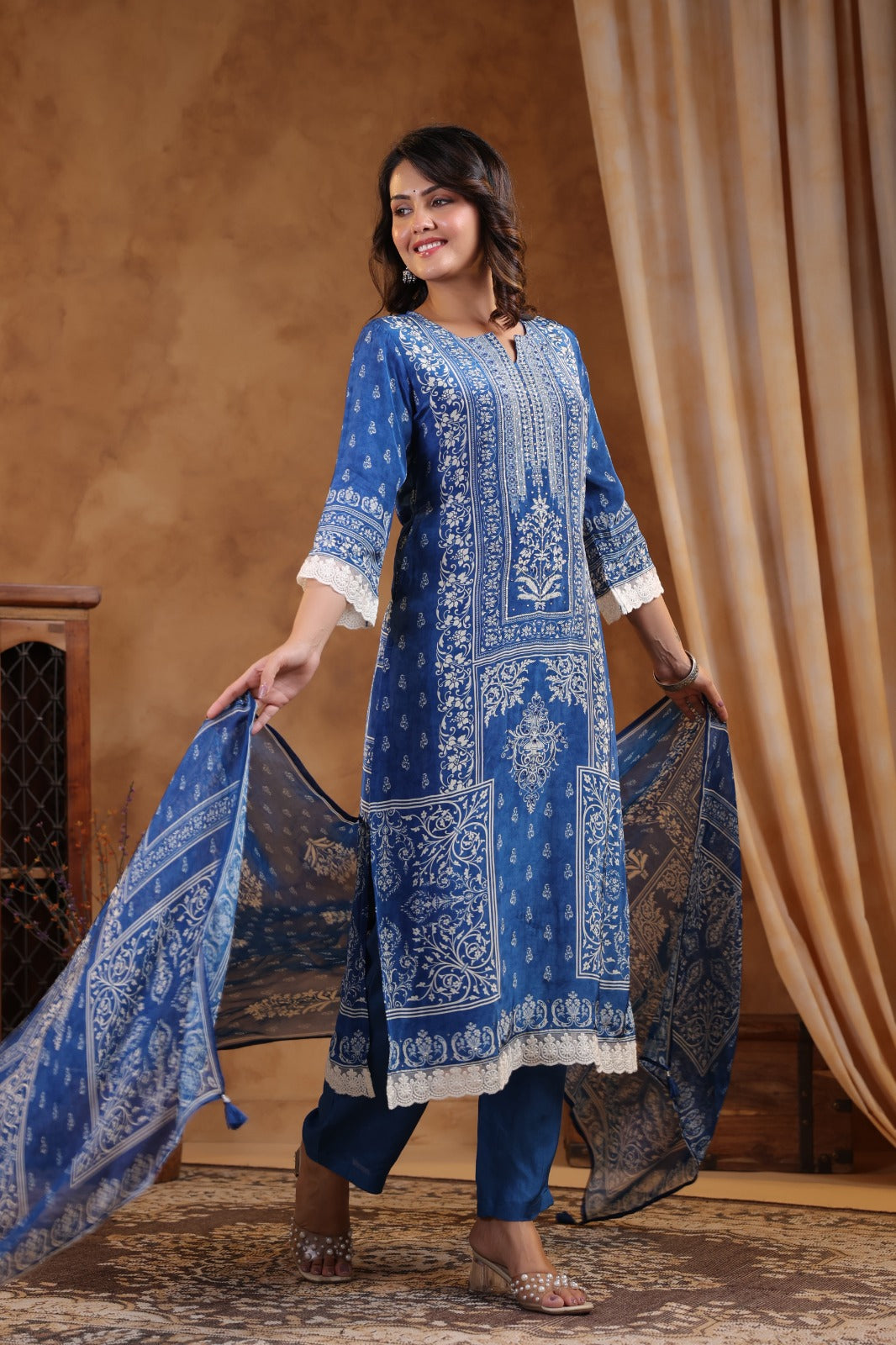 Pure Muslin crepe Three Piece Pakistani Style Suit