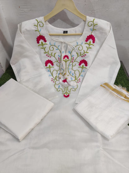White Embroidered Chanderi Salwar Suit Set