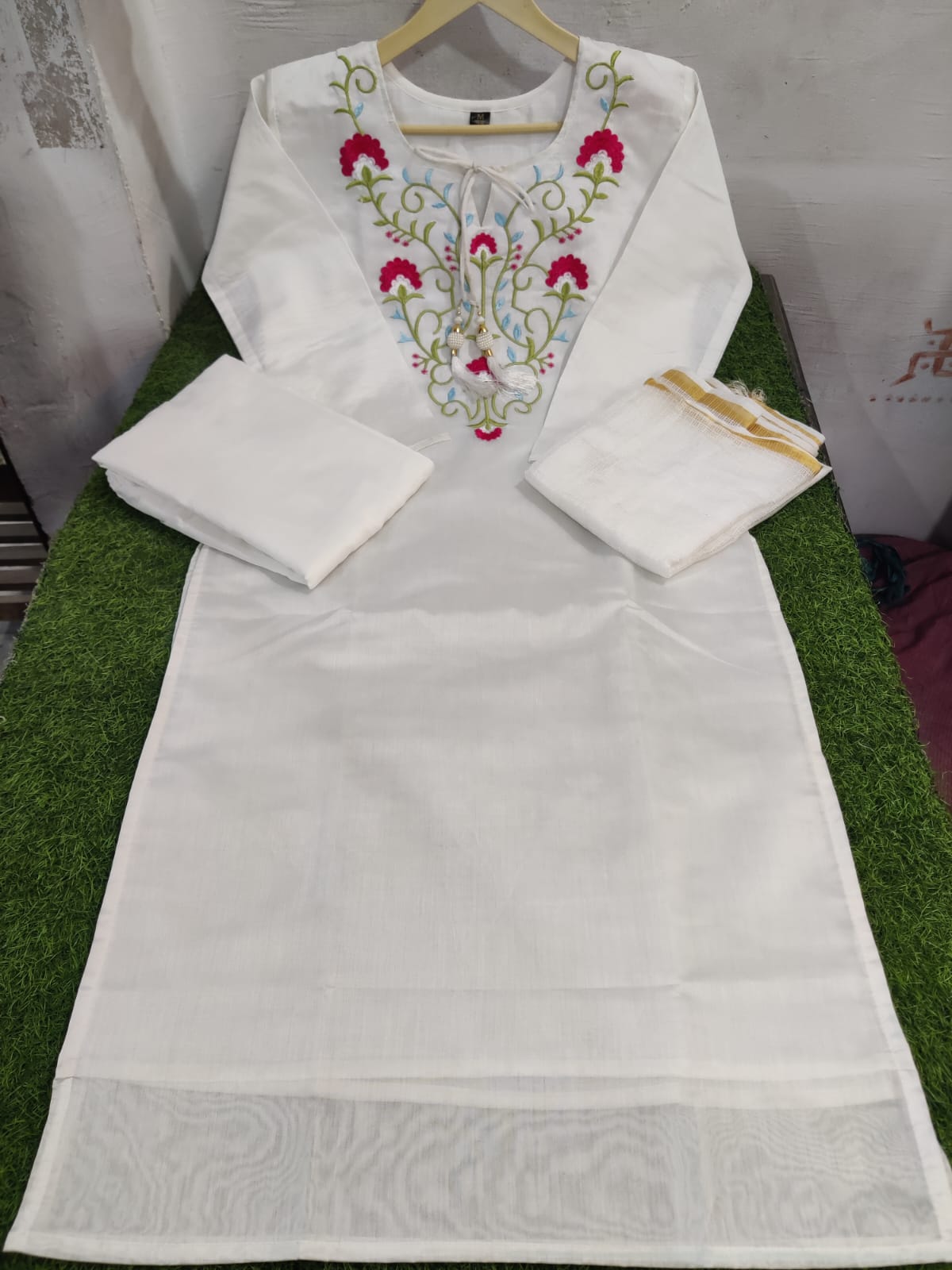 White Embroidered Chanderi Salwar Suit Set