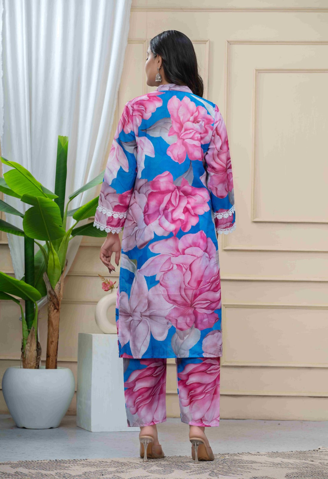 Multicolour Floral Cotton Suit with Lacework & Georgette Dupatta