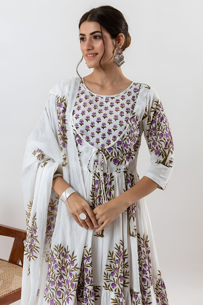 Double Choli Block Print Cotton Anarkali Set (only XL)