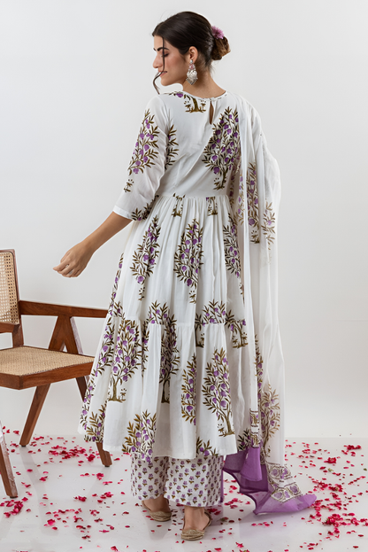 Double Choli Block Print Cotton Anarkali Set (only XL)