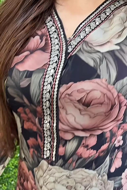 Black Floral Tissue Organza Kurta Set