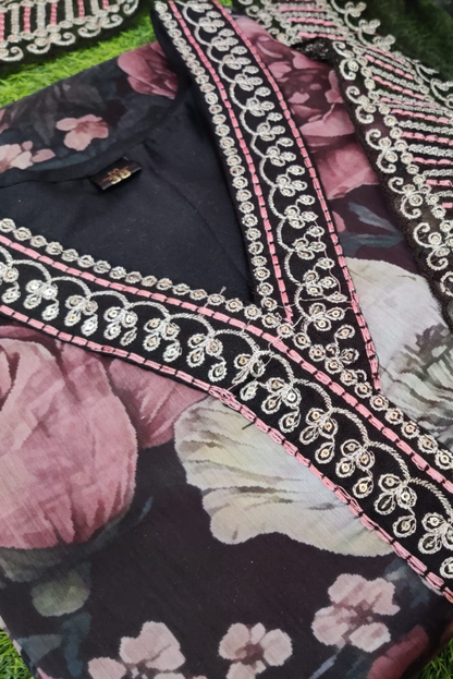 Black Floral Tissue Organza Kurta Set