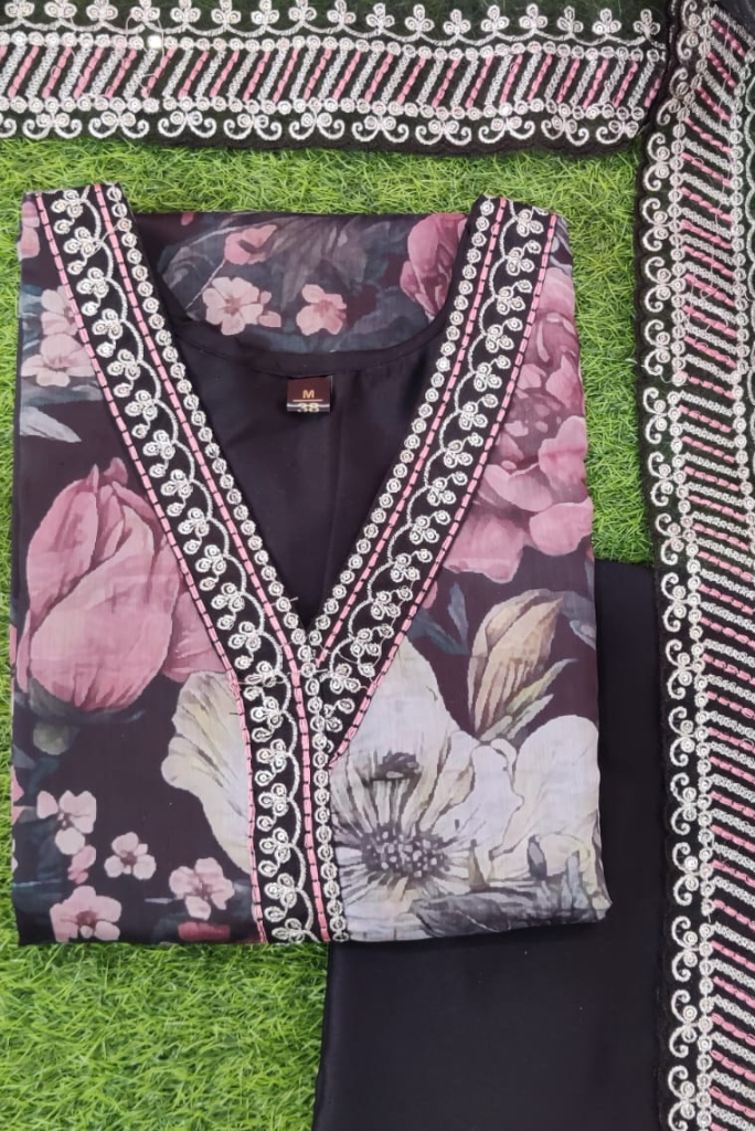 Black Floral Tissue Organza Kurta Set