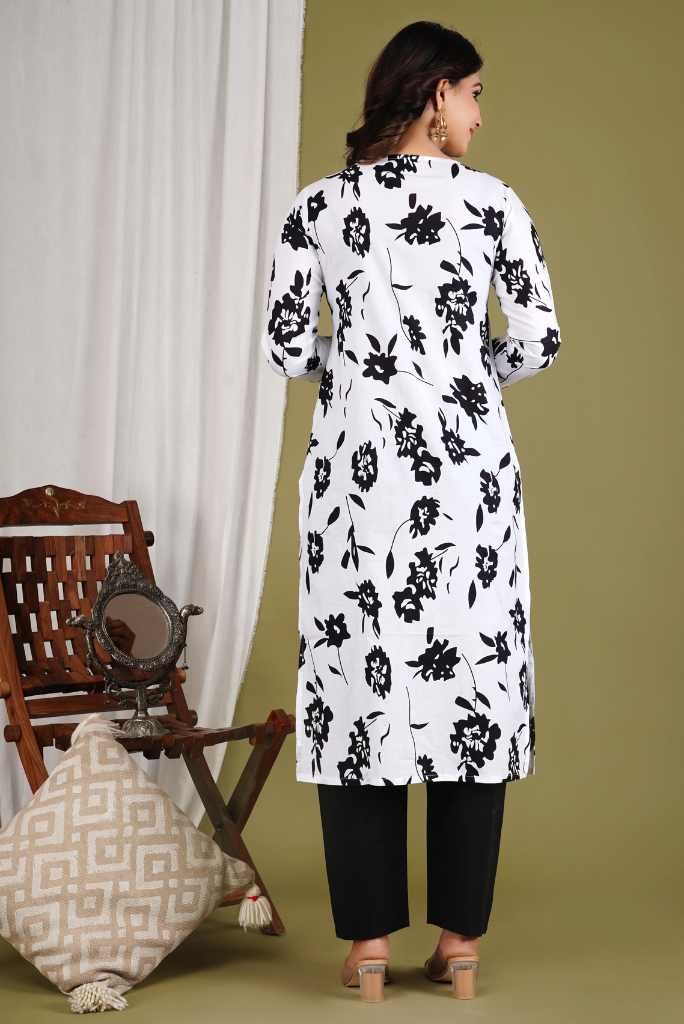 Floral White Cotton Three Piece Suit Set