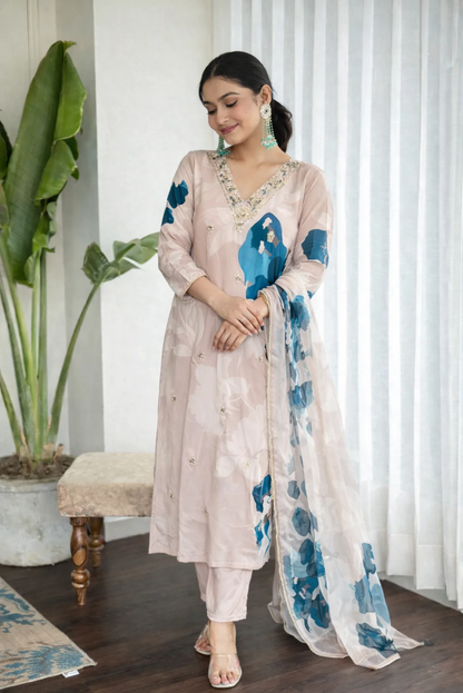 Muslin Crepe Three Piece Festive Suit Set