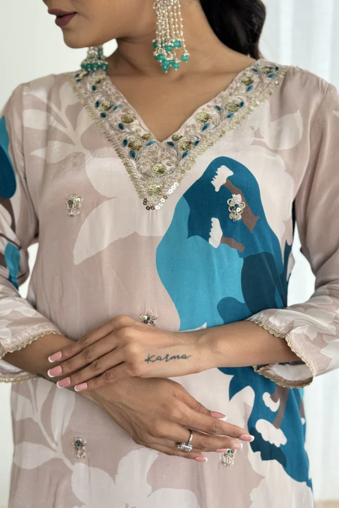 Muslin Crepe Three Piece Festive Suit Set