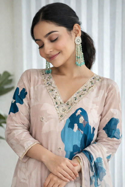 Muslin Crepe Three Piece Festive Suit Set