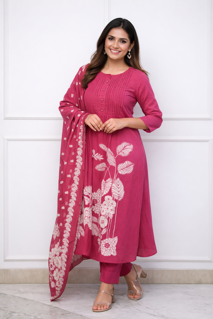 Cotton Floral A- line Kurta Set