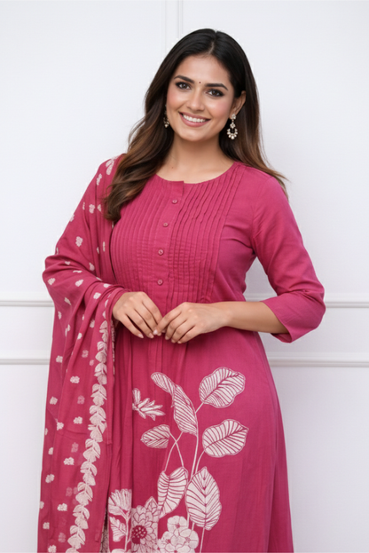 Cotton Floral A- line Kurta Set