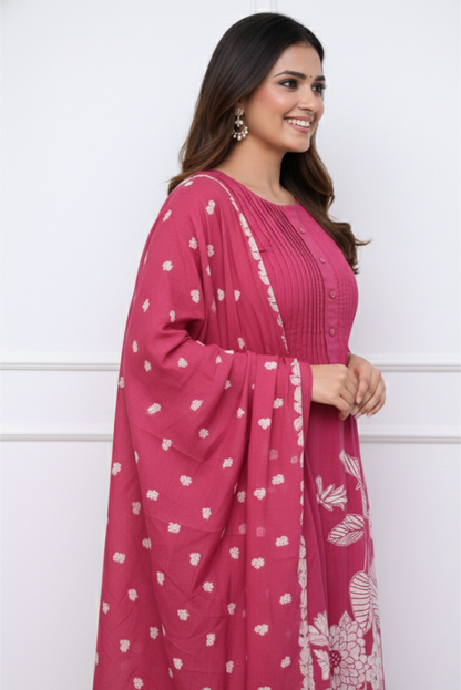 Cotton Floral A- line Kurta Set
