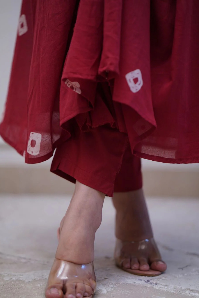 Red Floral Embroidery Cotton Kurta Set