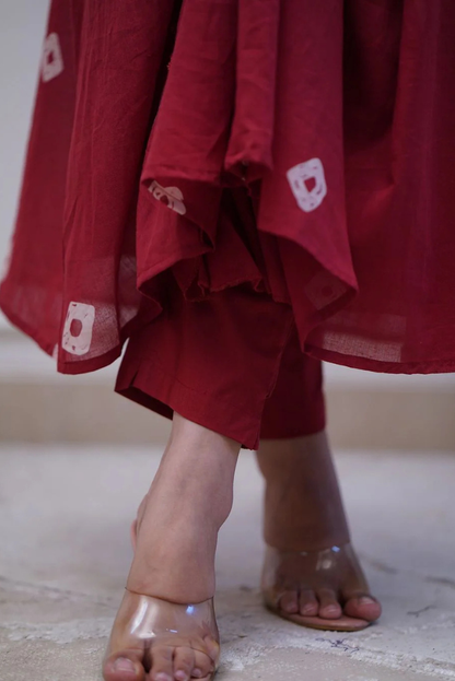 Red Floral Embroidery Cotton Kurta Set