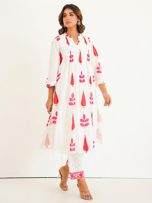 Mughal Boota Block Print Kurta Set with Pintex Detailing