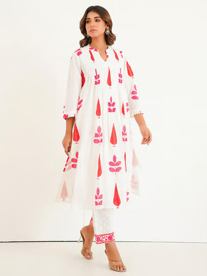 Mughal Boota Block Print Kurta Set with Pintex Detailing