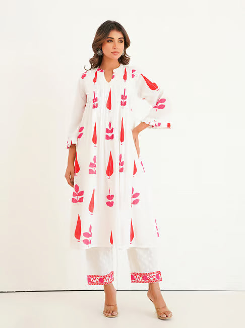 Mughal Boota Block Print Kurta Set with Pintex Detailing