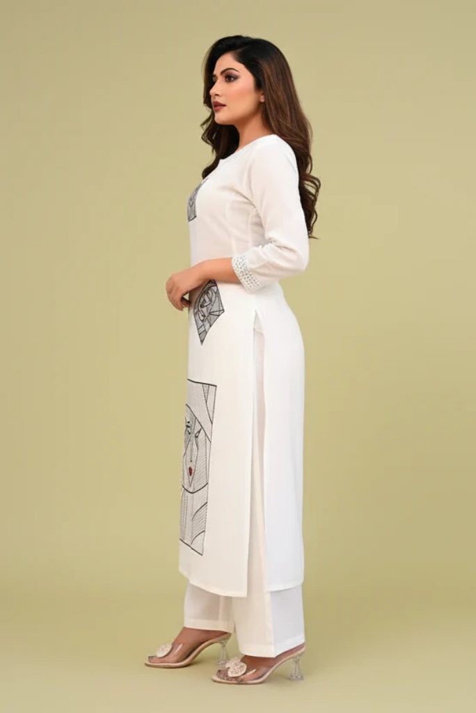 Designer Embroidered White Cotton Kurta Set