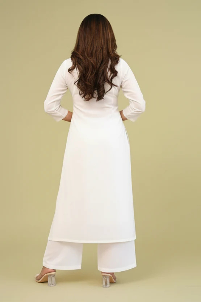 Designer Embroidered White Cotton Kurta Set
