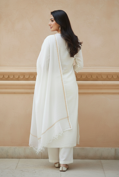White Embroidered Chanderi Salwar Suit Set