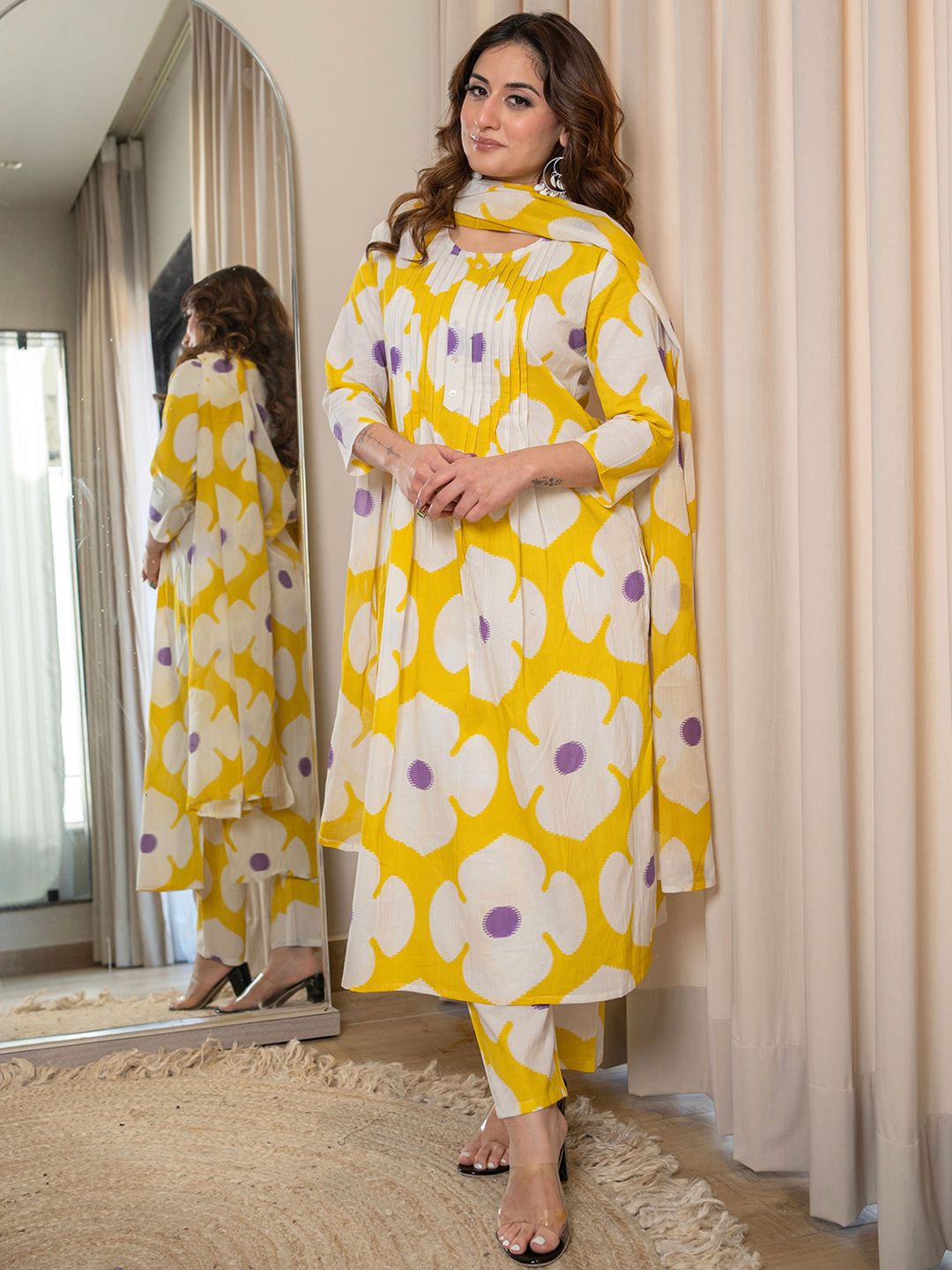 Cotton Printed Floral Three Piece Salwar Set