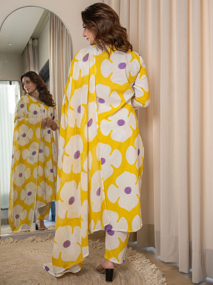 Cotton Printed Floral Three Piece Salwar Set