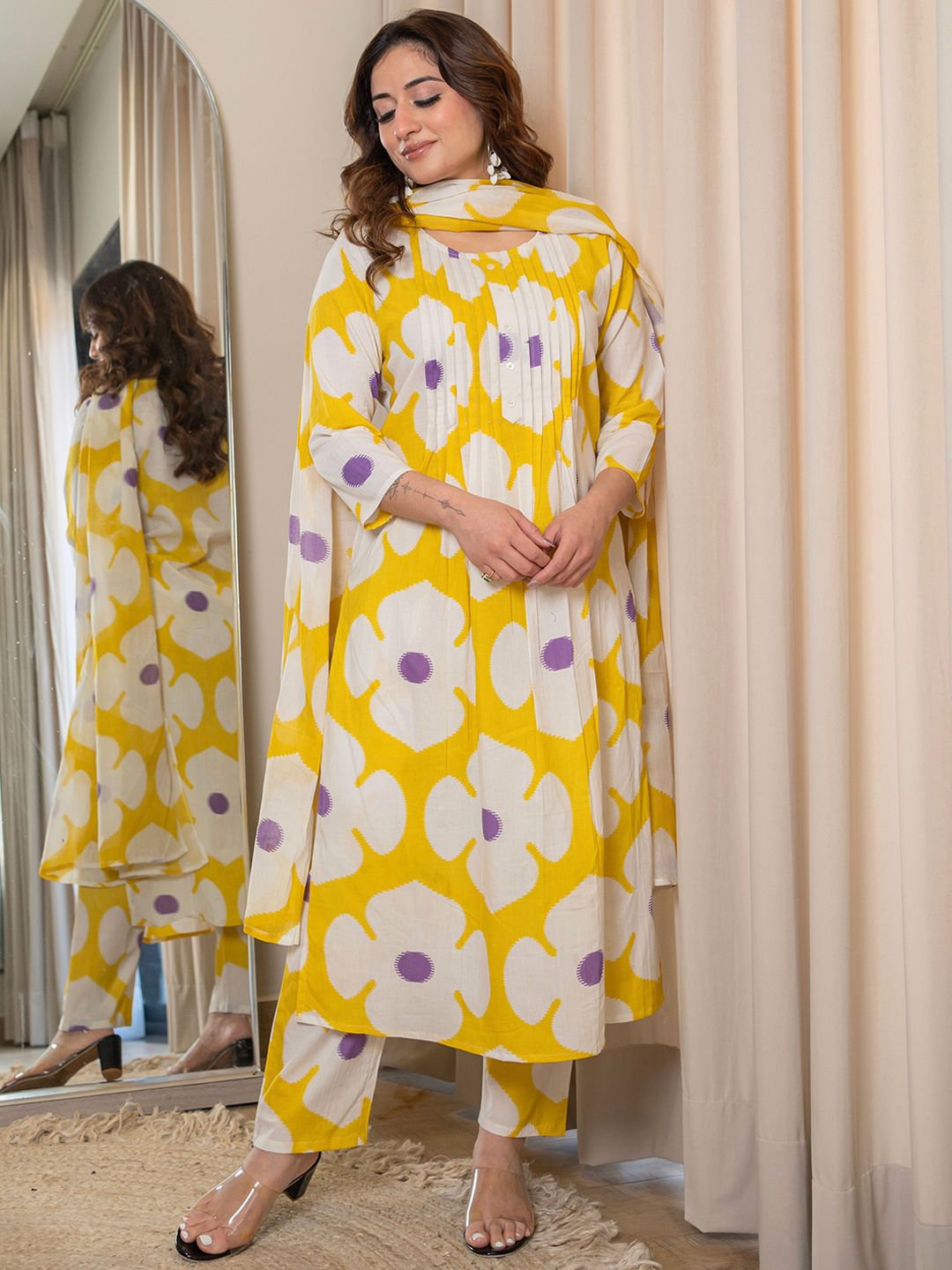 Cotton Printed Floral Three Piece Salwar Set