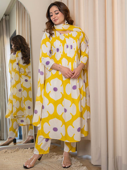 Cotton Printed Floral Three Piece Salwar Set