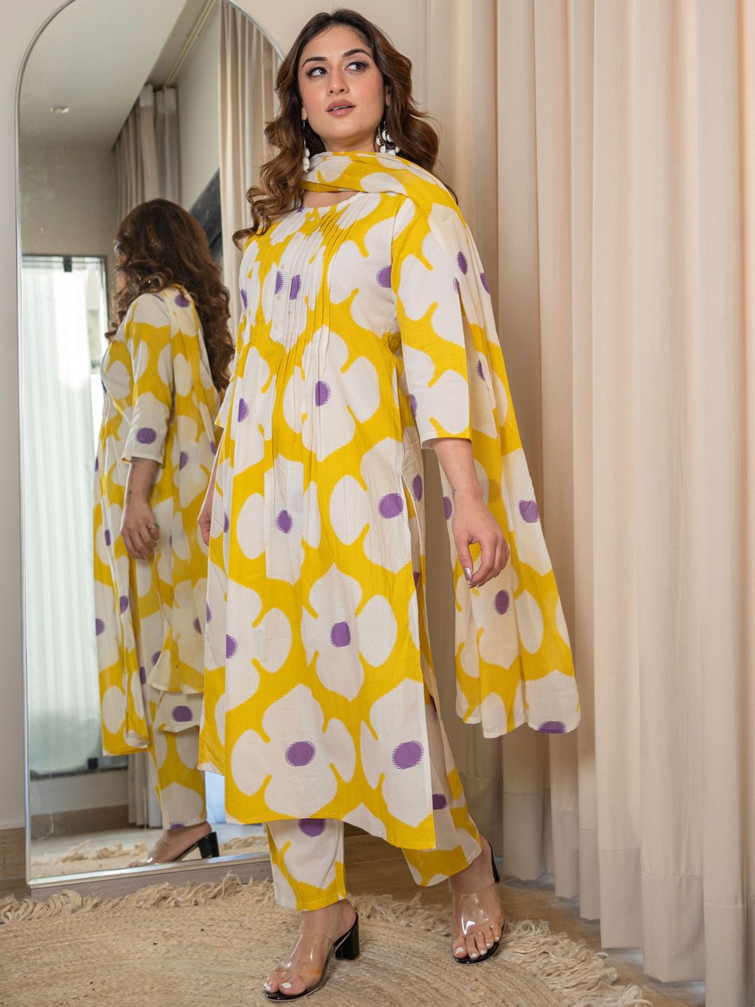 Cotton Printed Floral Three Piece Salwar Set