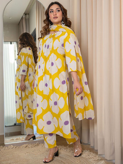 Cotton Printed Floral Three Piece Salwar Set