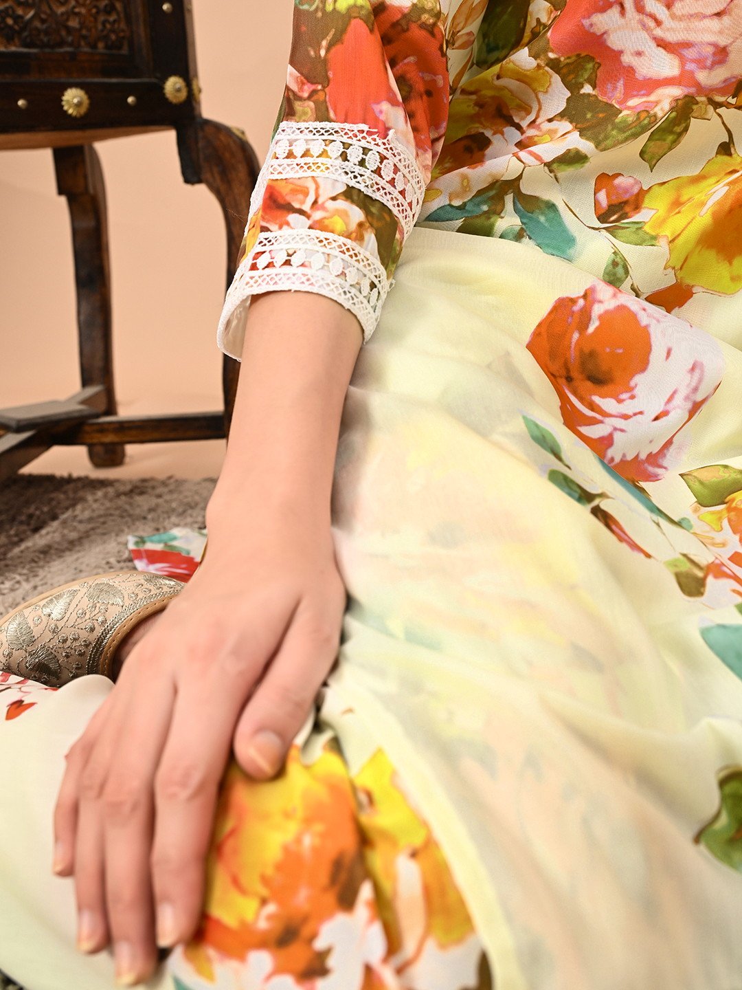 Floral Coord Set with Crochet Lacework