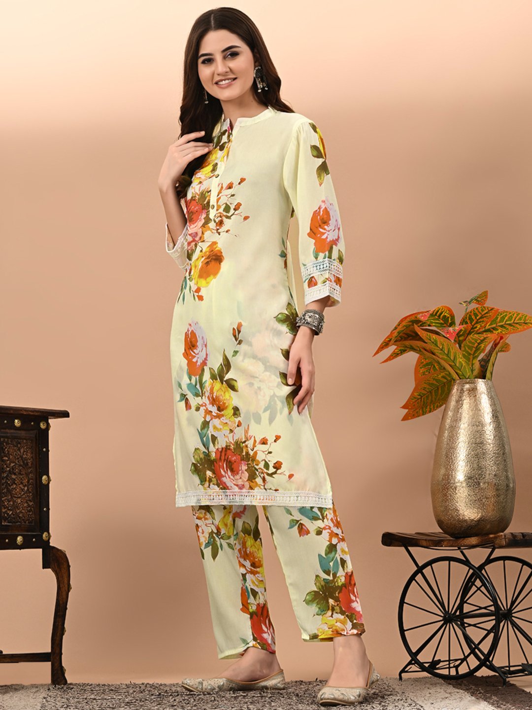 Floral Coord Set with Crochet Lacework