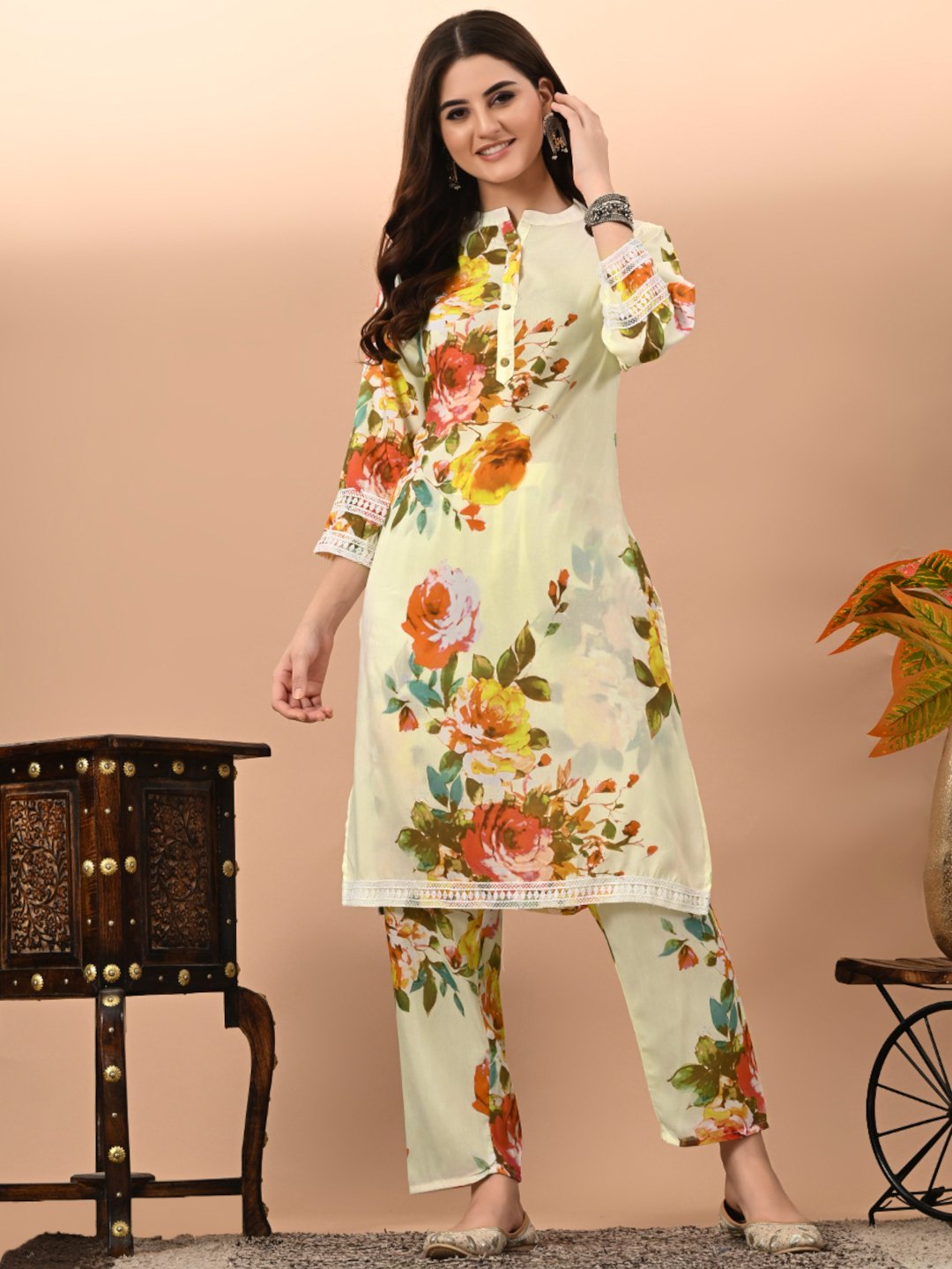 Floral Coord Set with Crochet Lacework