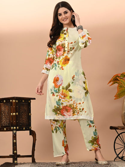 Floral Coord Set with Crochet Lacework