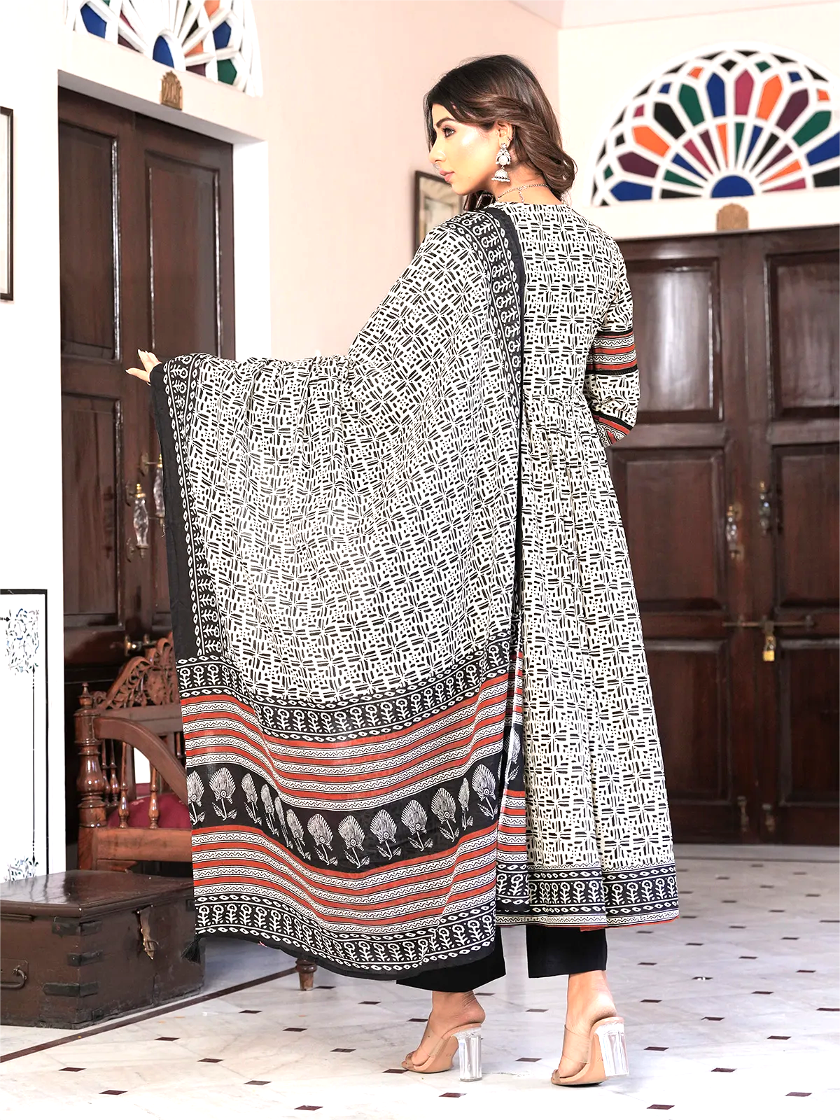 Designer Cotton printed Three Piece Dress with Patchwork