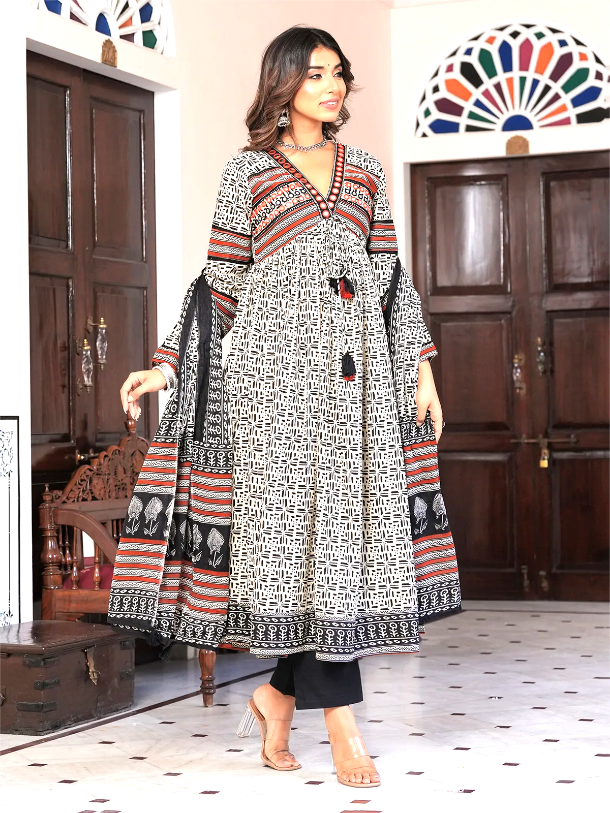 Designer Cotton printed Three Piece Dress with Patchwork