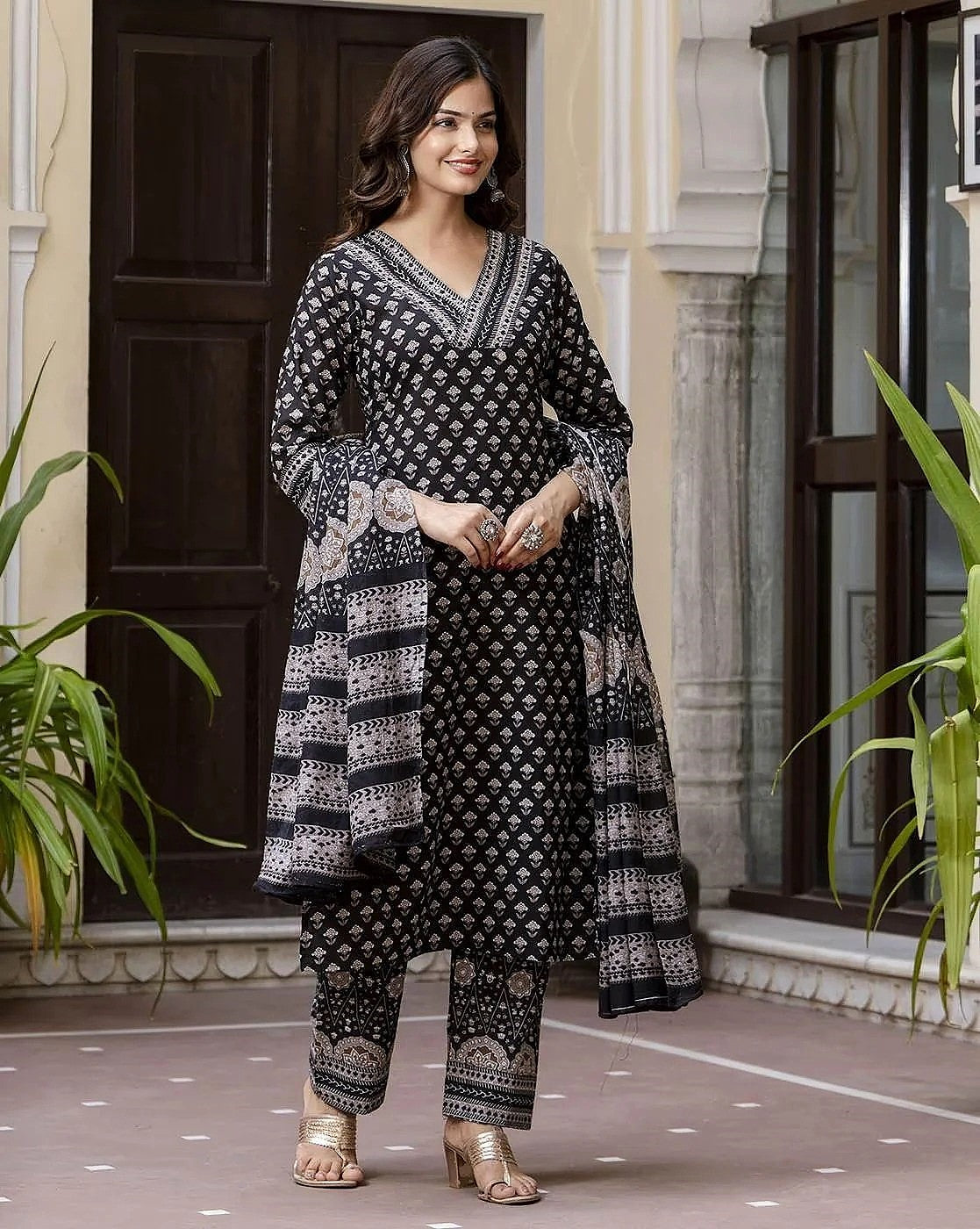 Ajrakh Print Designer Cotton Salwar Suit (Plus Size)