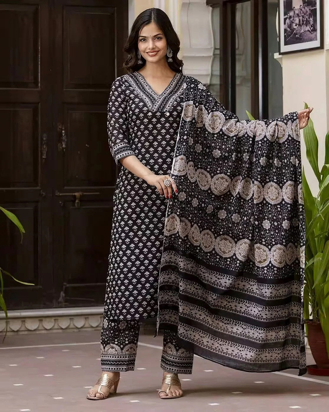 Ajrakh Print Designer Cotton Salwar Suit (Plus Size)